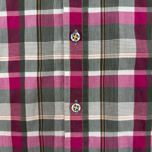 Tommy Bahama Shirt Mens L Pink Green Cream Plaid Island Modern Fit Short Sleeves - Picture 3 of 7